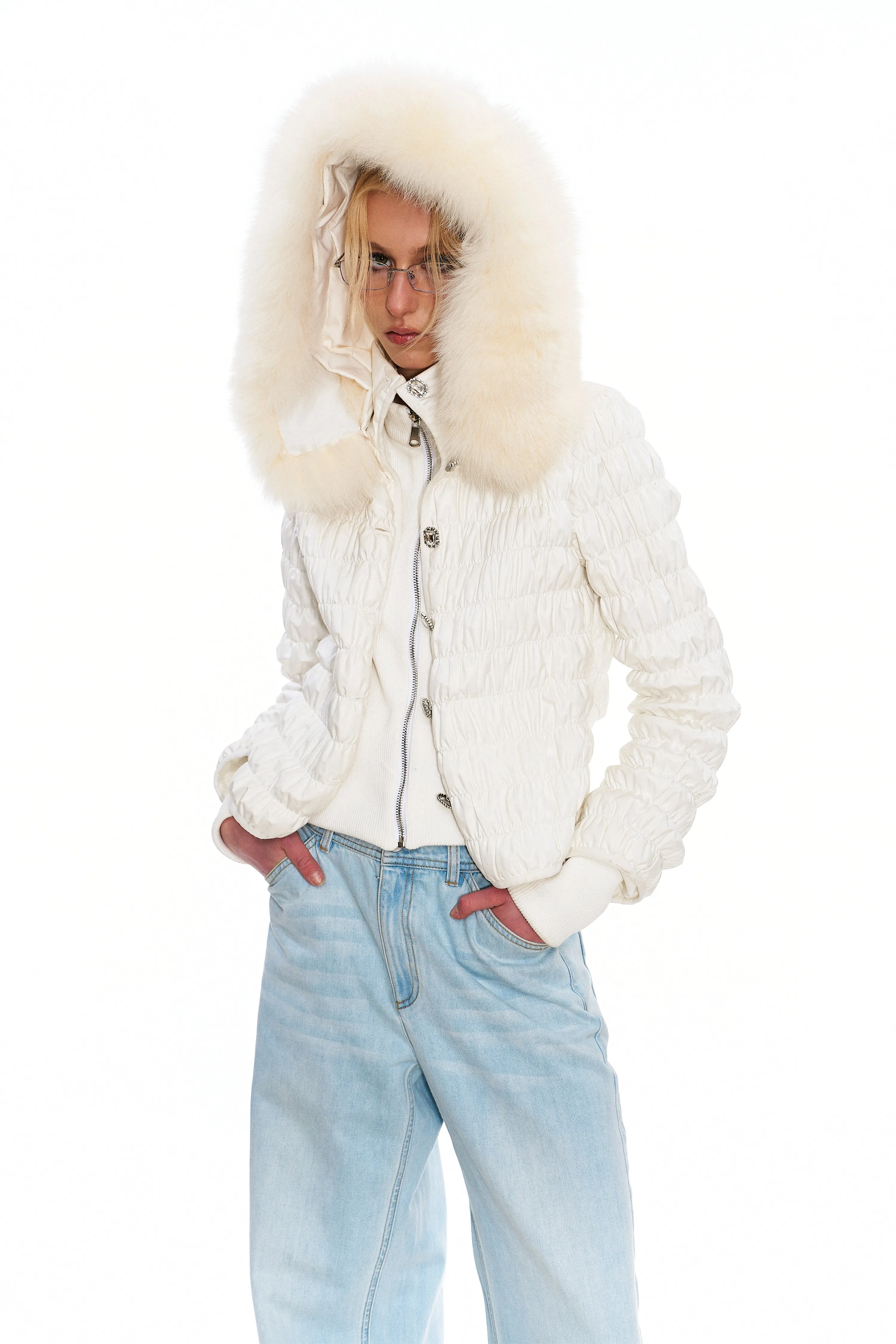 Erica Fox Fur-Trimmed Cotton Jacket in White sold by PANN product image thumbnail 2