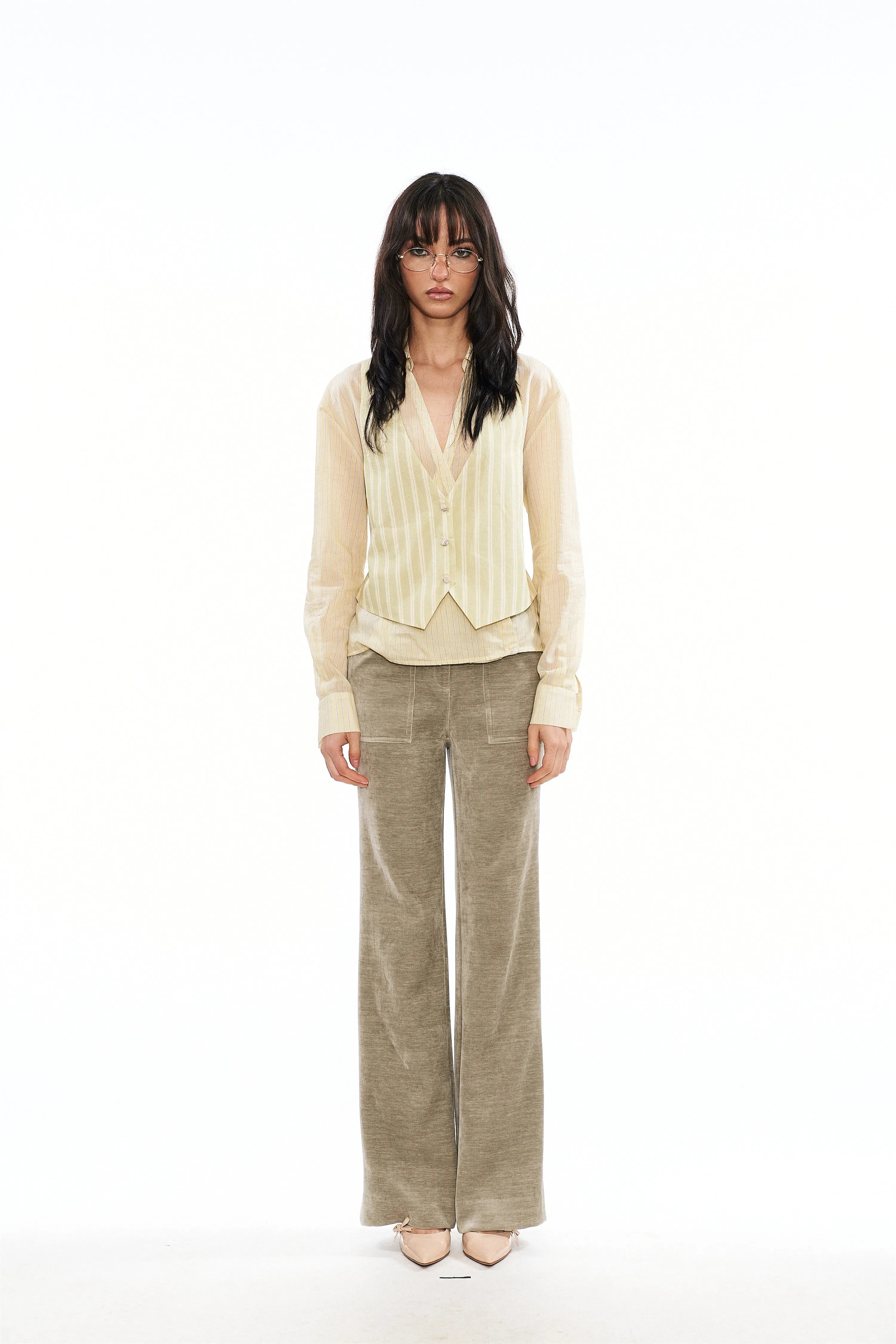 Iris Corduroy High-Waisted Pants in Green sold by PANN