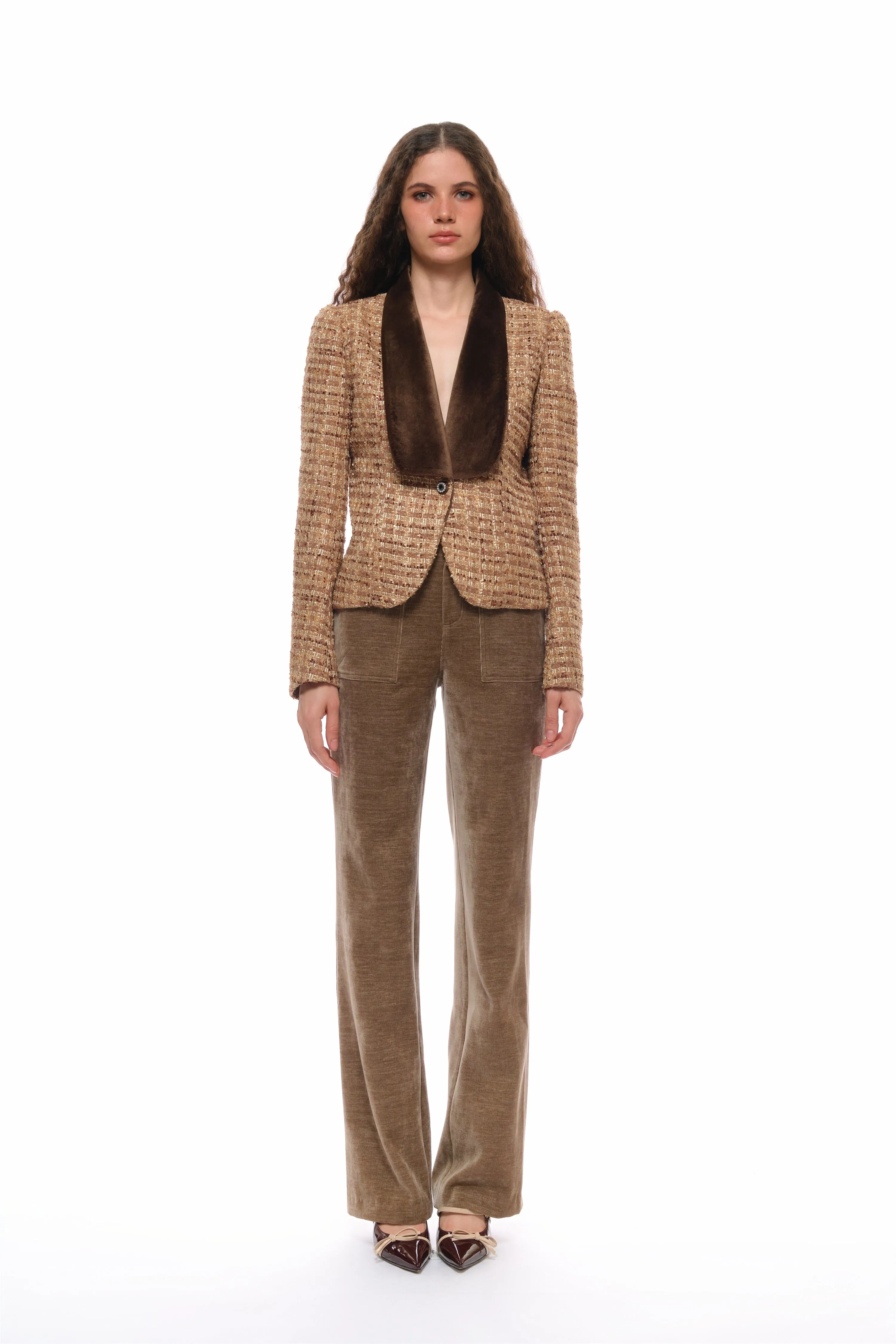 Iris Corduroy High-Waisted Pants in Coffee sold by PANN