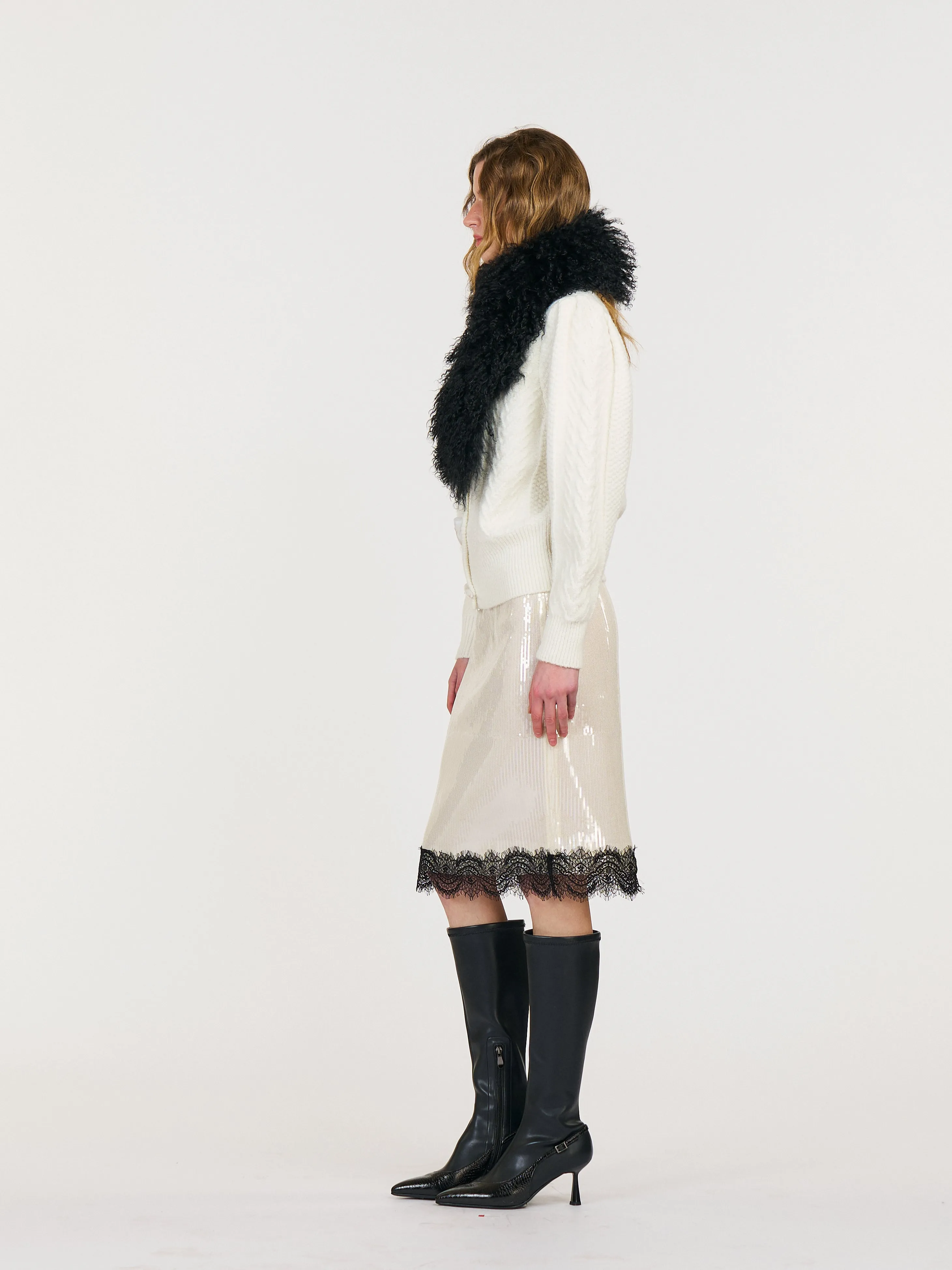 Rylee Sequin Lace Panel Midi Skirt sold by PANN product image thumbnail 4