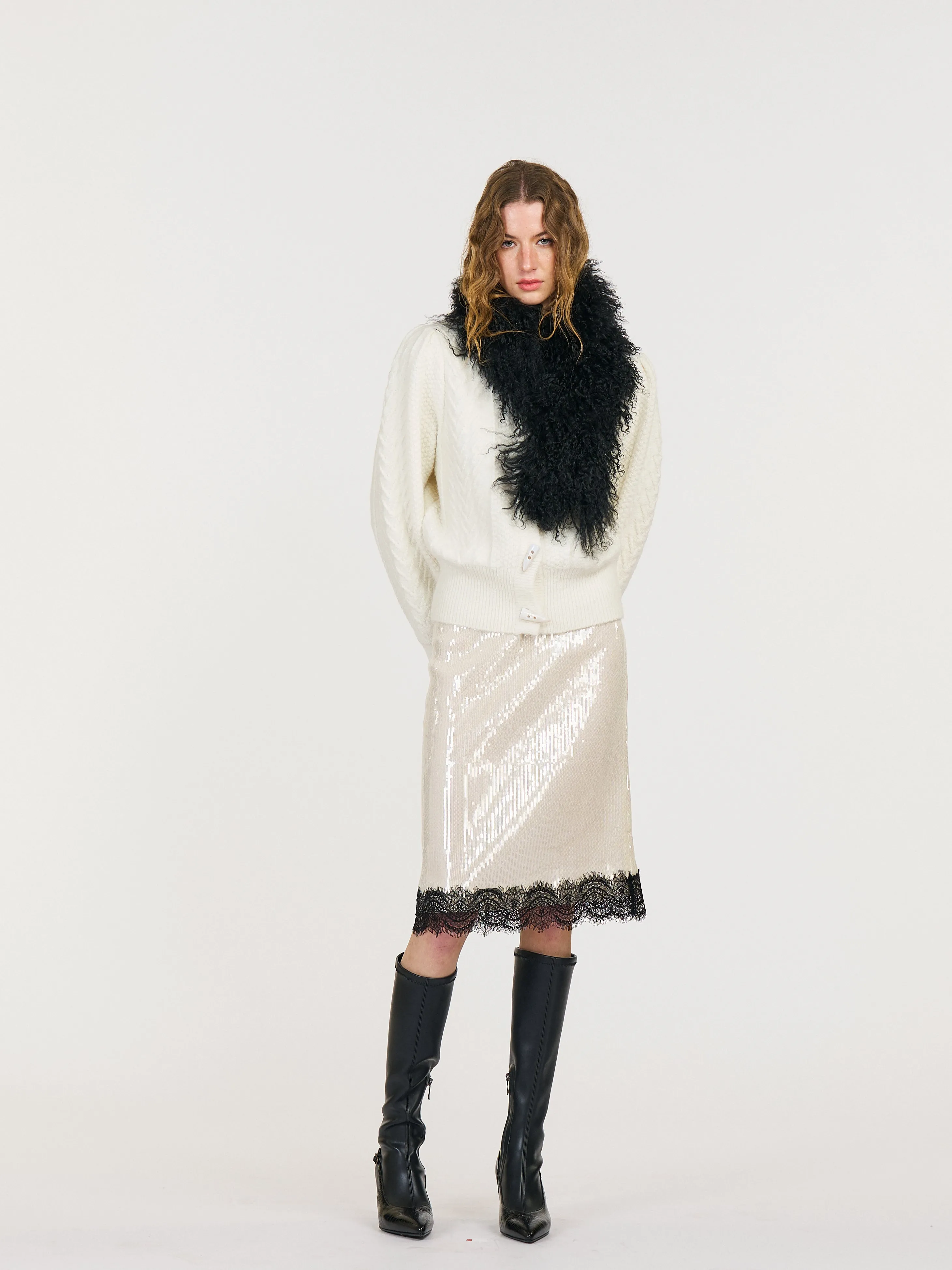 Rylee Sequin Lace Panel Midi Skirt sold by PANN product image thumbnail 5