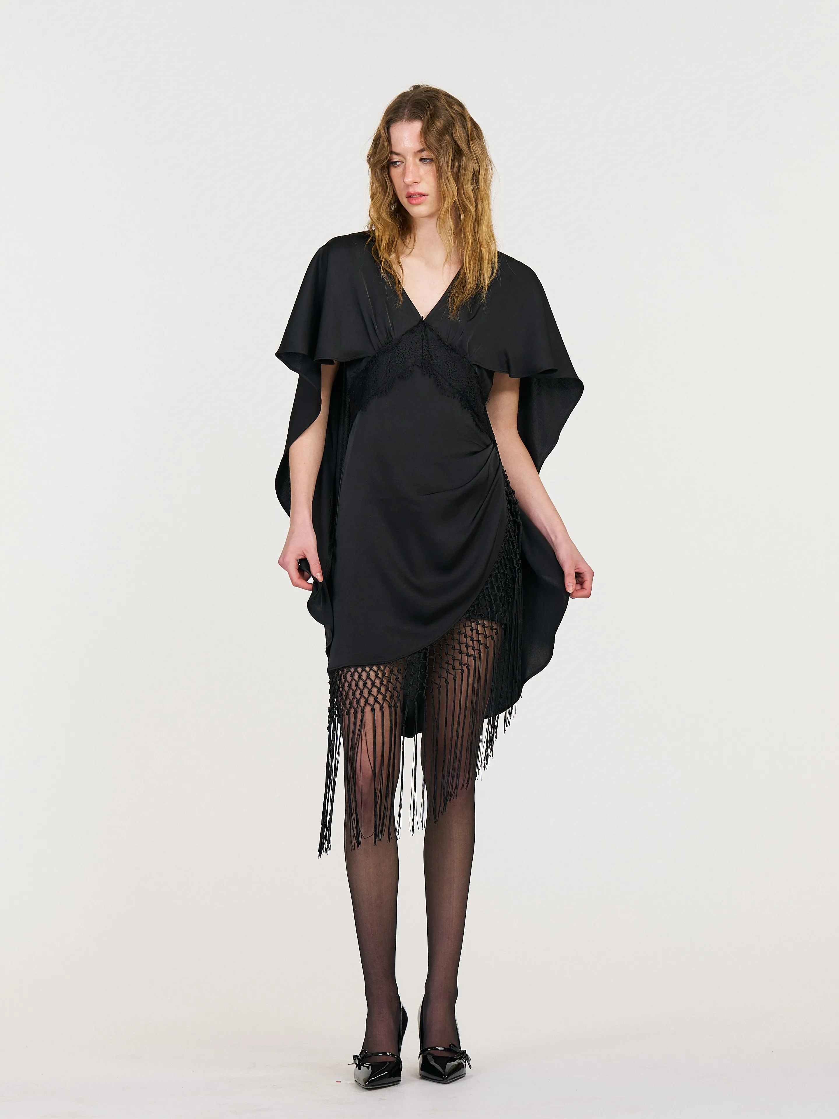 Hazel Cape-Style Tassel Dress sold by PANN