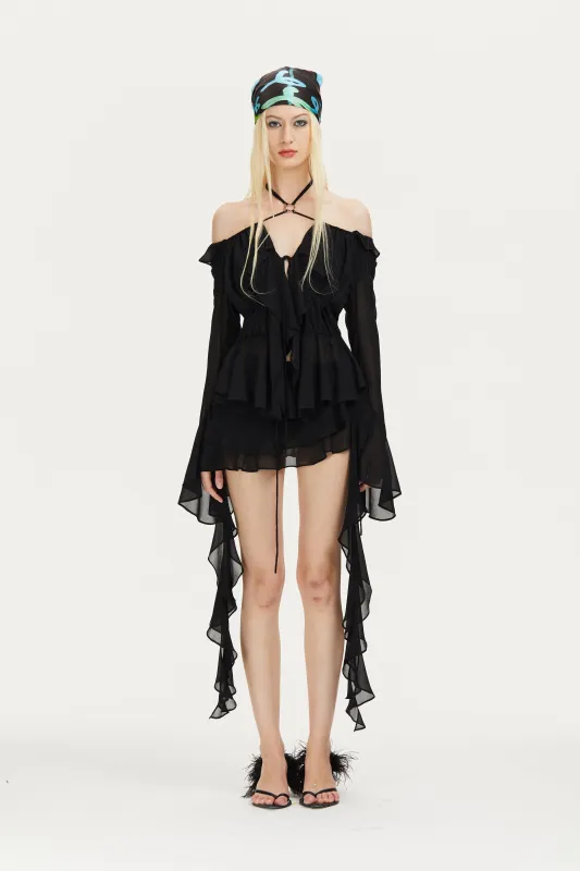Abby Romantic Chiffon Blouse in Black sold by PANN