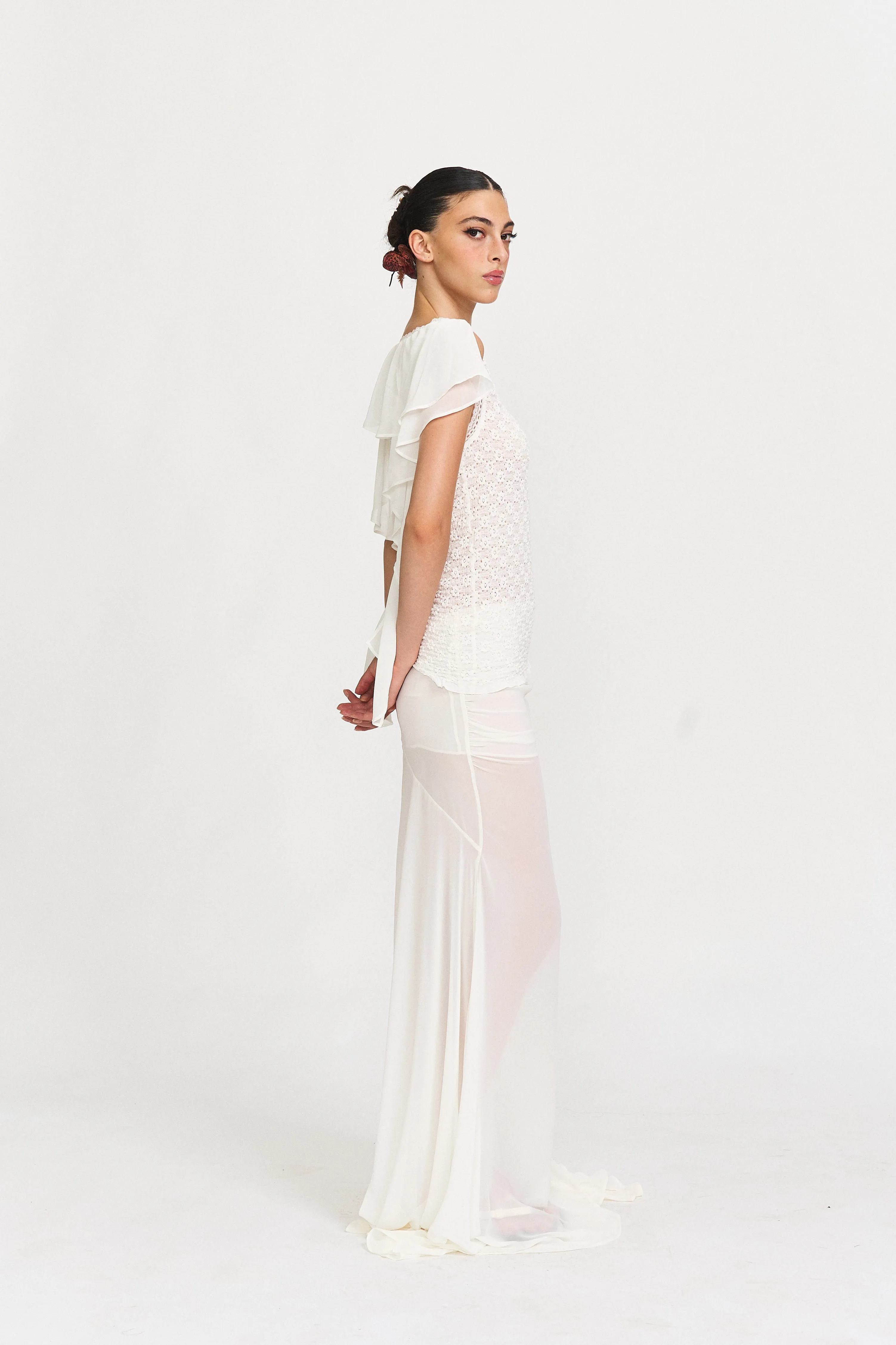 Sophie Elegant Ruched Midi Skirt in White sold by PANN product image thumbnail 4