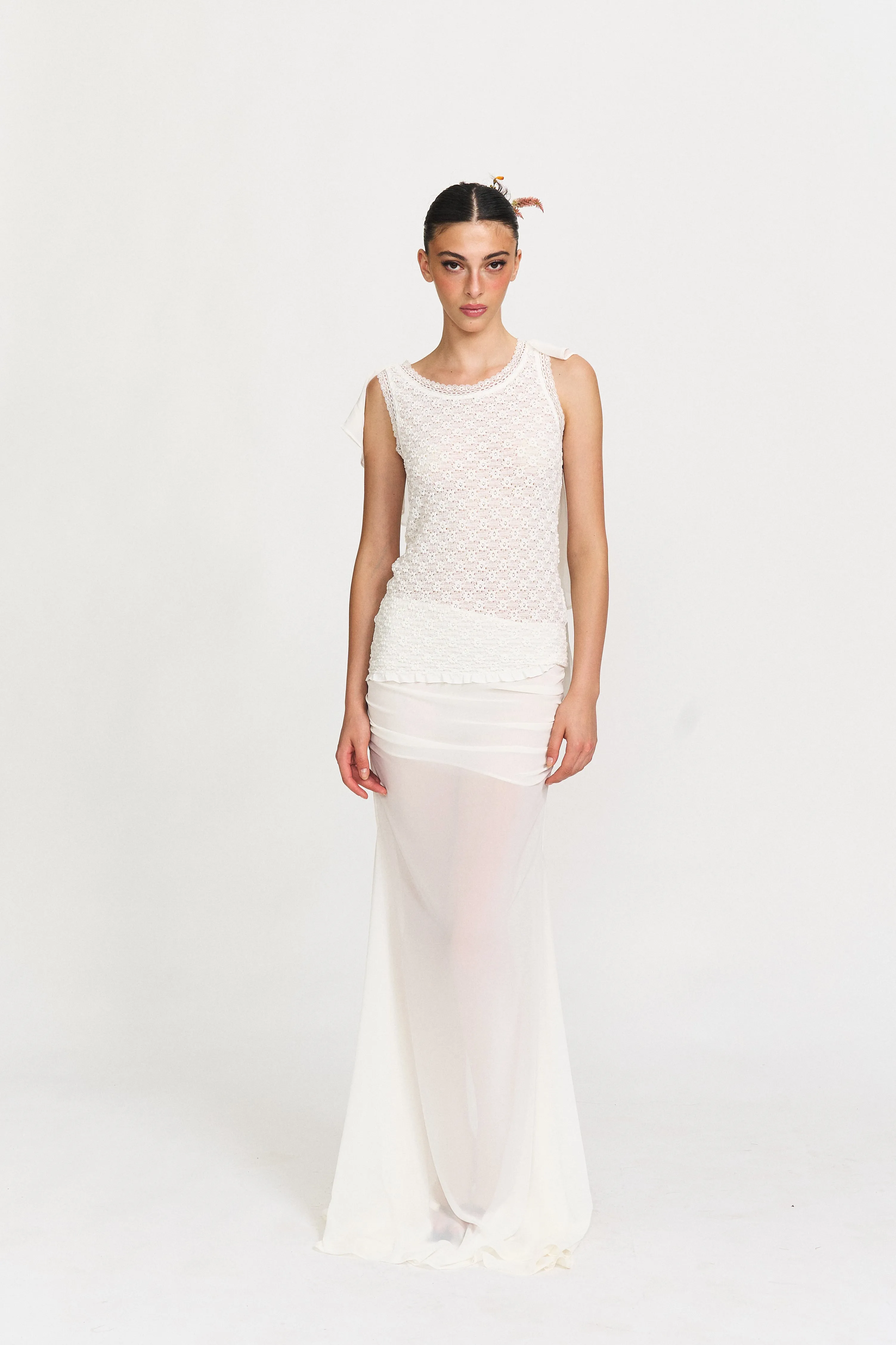 Sophie Elegant Ruched Midi Skirt in White sold by PANN product image thumbnail 3