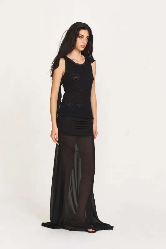Sophie Elegant Ruched Midi Skirt in Balck sold by PANN