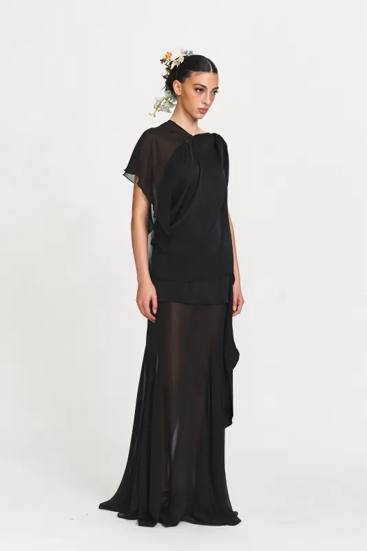Sheer Fantasy Ultra-Long Skirt in Black sold by PANN