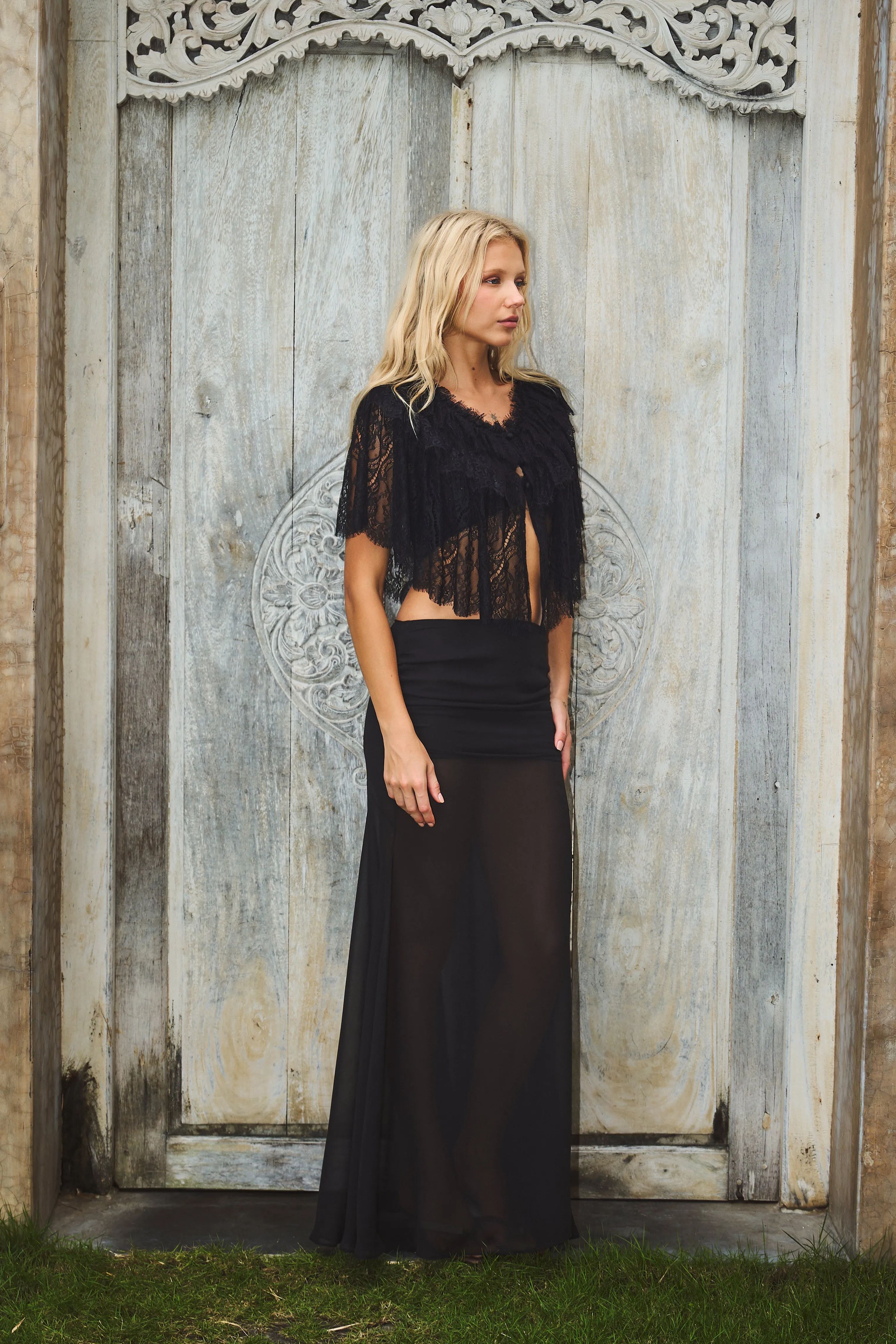 Flora Lace Cape-Style Blouse in Black sold by PANN product image thumbnail 3