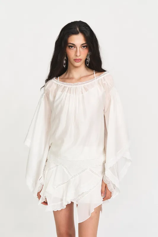 Mia Lace-Trim Sheer Blouse sold by PANN