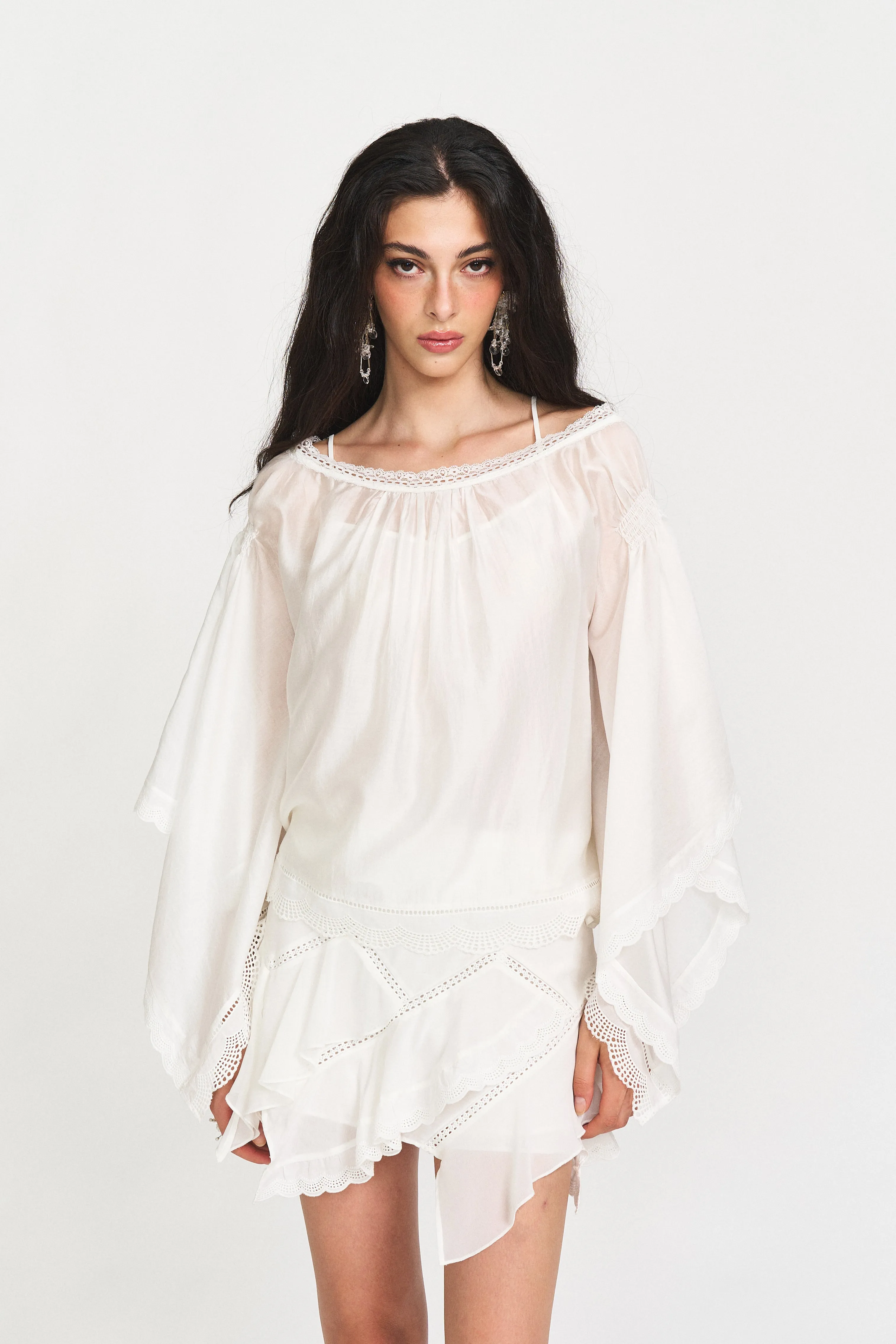 Mia Lace-Trim Sheer Blouse sold by PANN