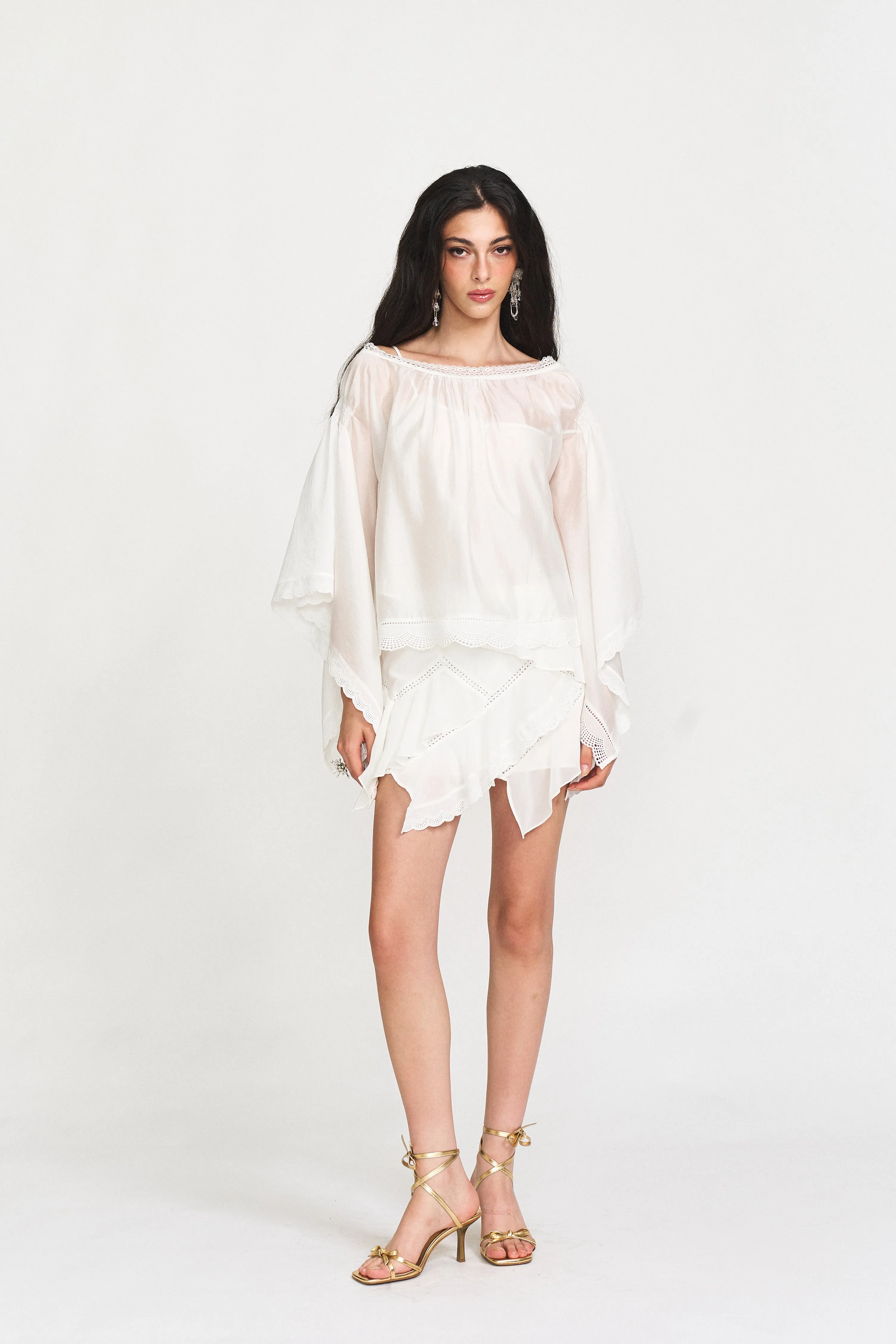 Lila Lace-Trim Island Mini Skirt sold by PANN