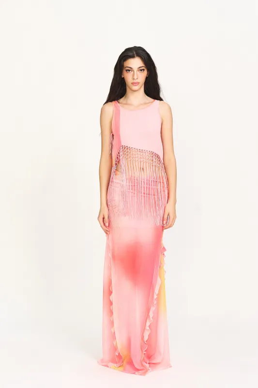 Olivia Stretch Lace Skirt in Aurora Pink sold by PANN