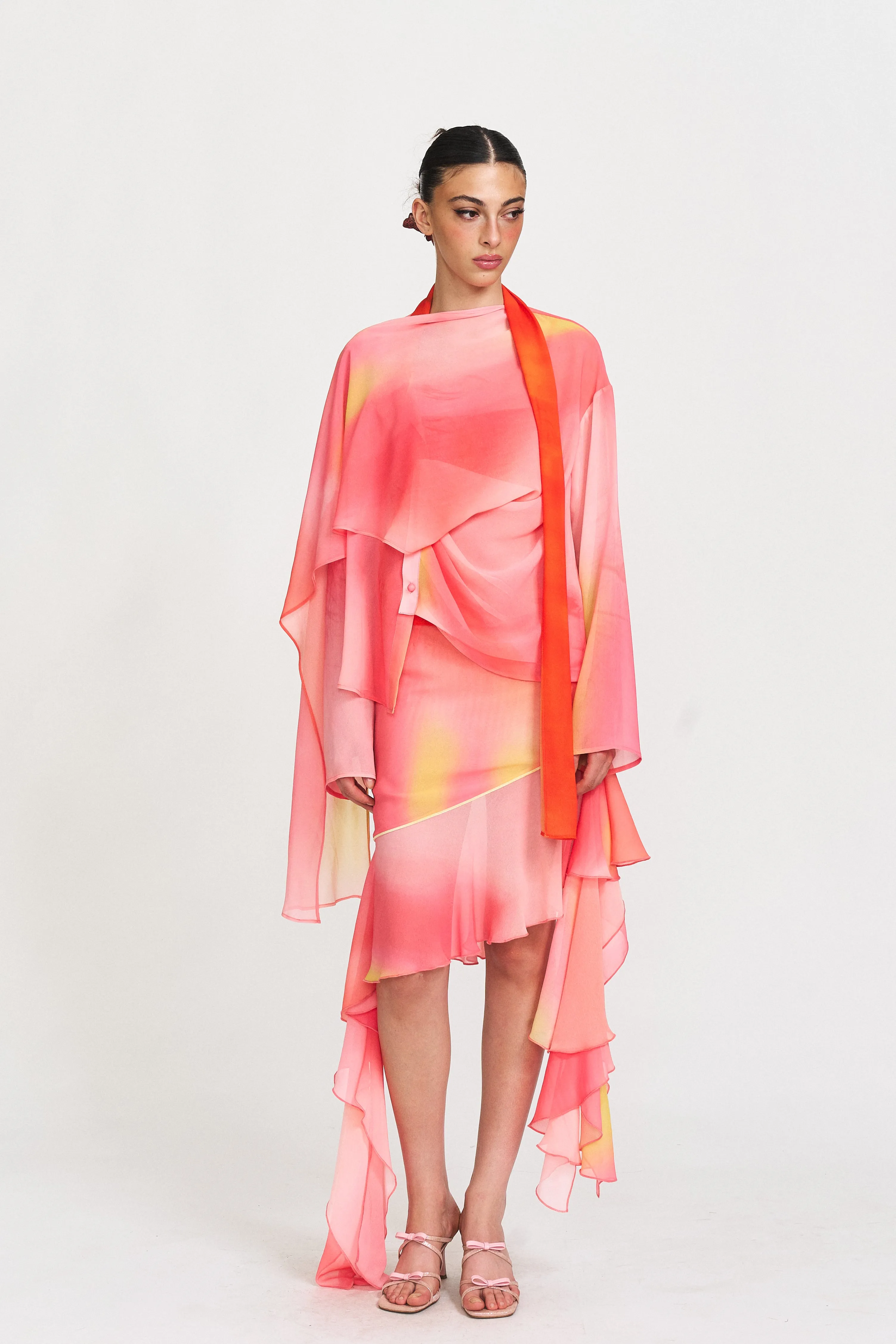 Blaze Patchwork Mini Skirt in Cloudlit Blush sold by PANN