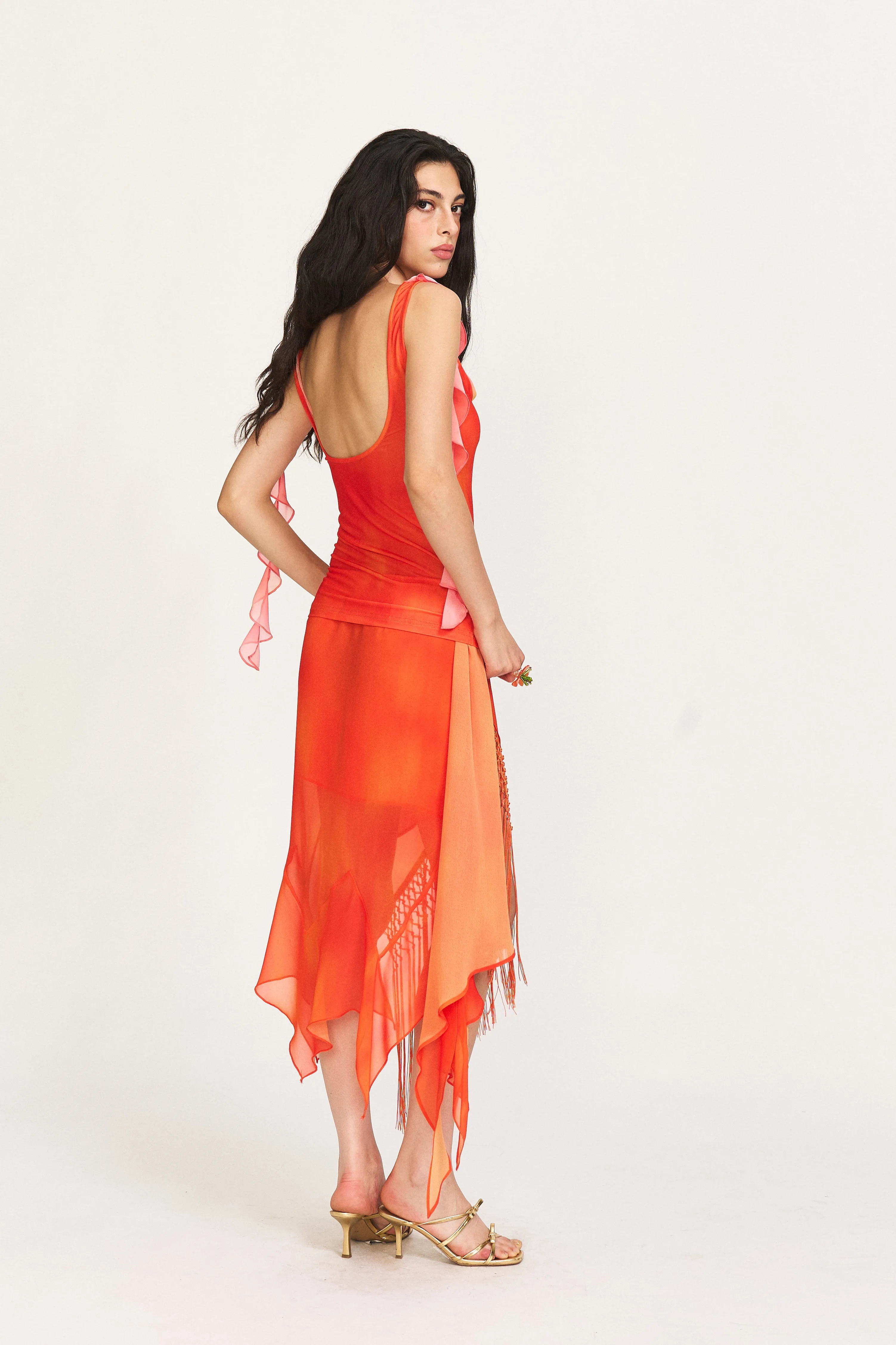 Peg Fringe Lace Mini Skirt in Sunlit Coral sold by PANN product image thumbnail 4