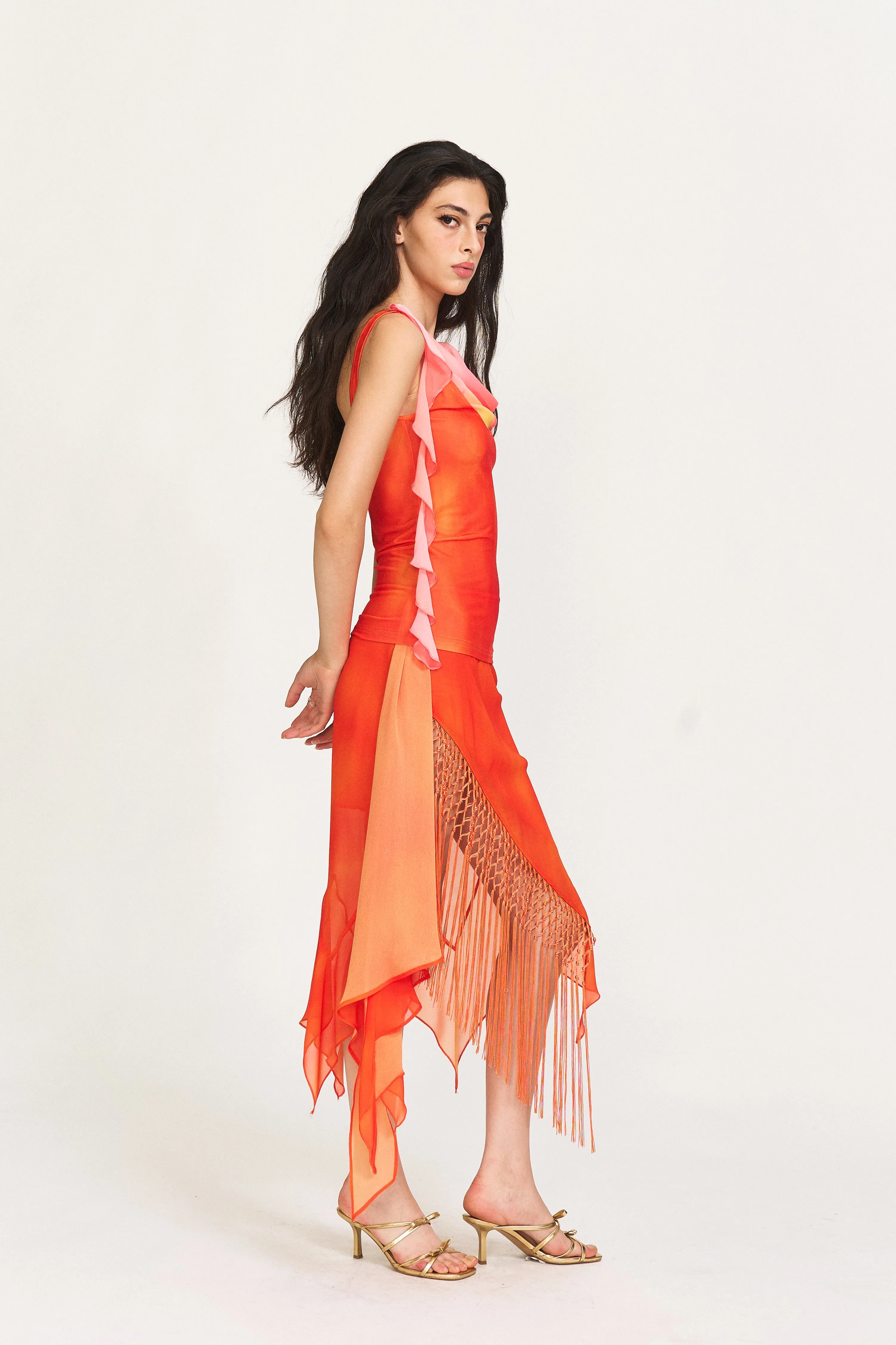 Peg Fringe Lace Mini Skirt in Sunlit Coral sold by PANN product image thumbnail 3