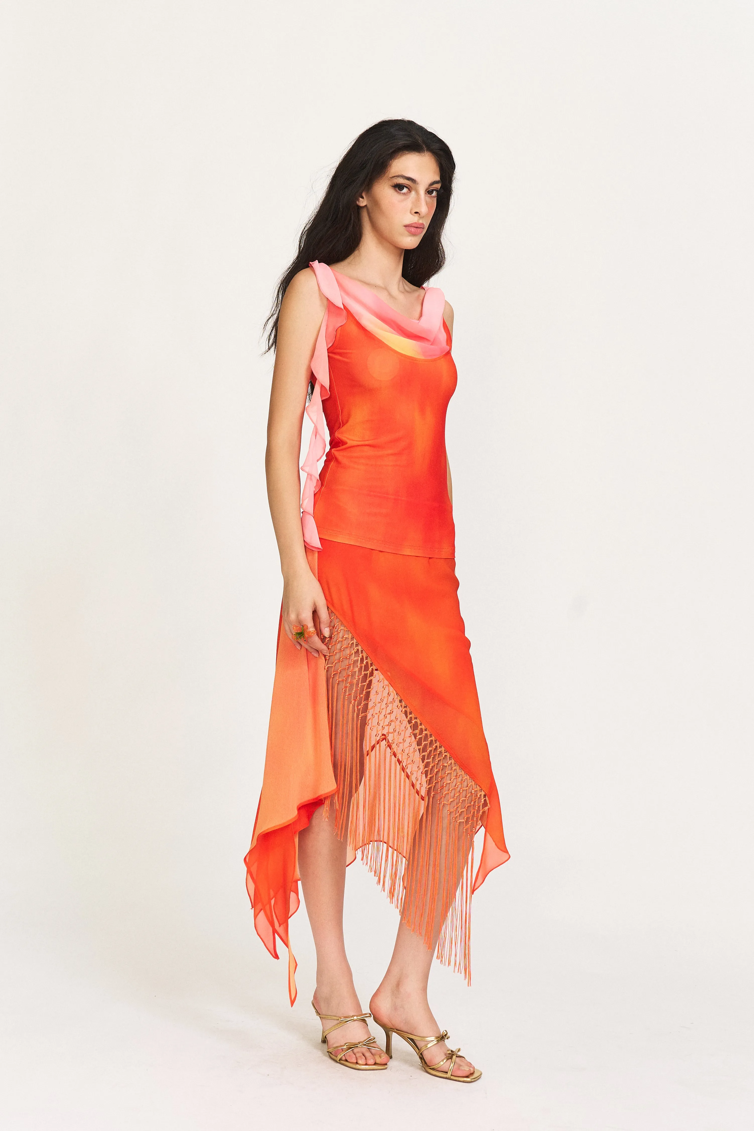 Peg Fringe Lace Mini Skirt in Sunlit Coral sold by PANN product image thumbnail 2