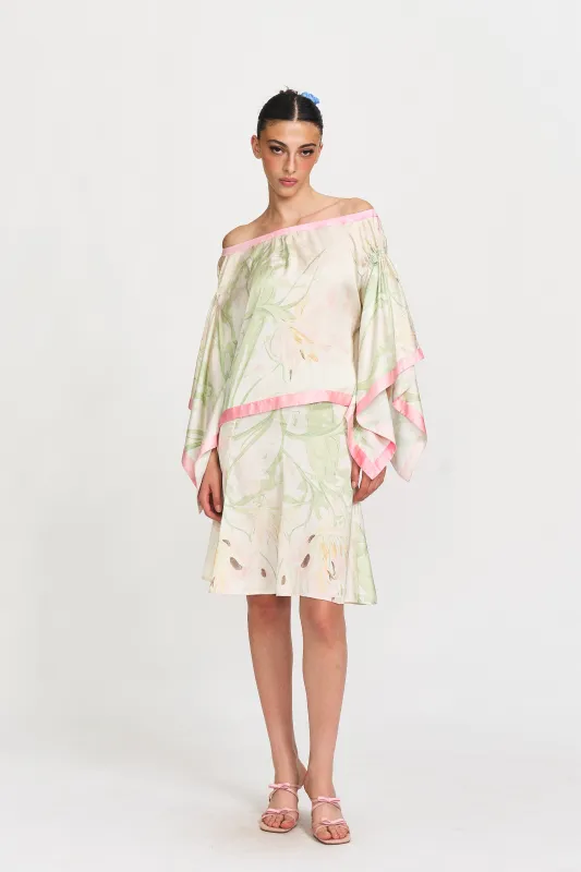 Ros Printed Vibrant Midi Skirt in Green sold by PANN