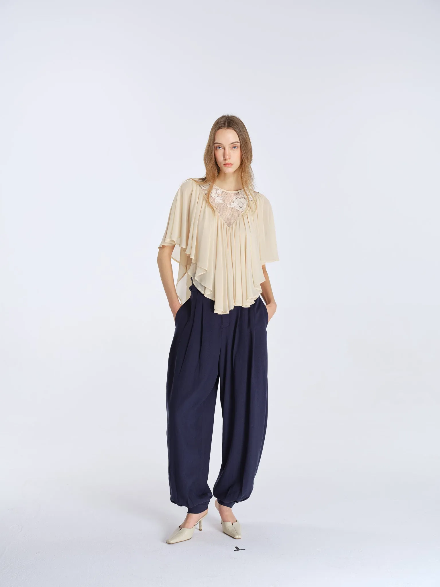 Milo Draped Trousers-Navy sold by PANN