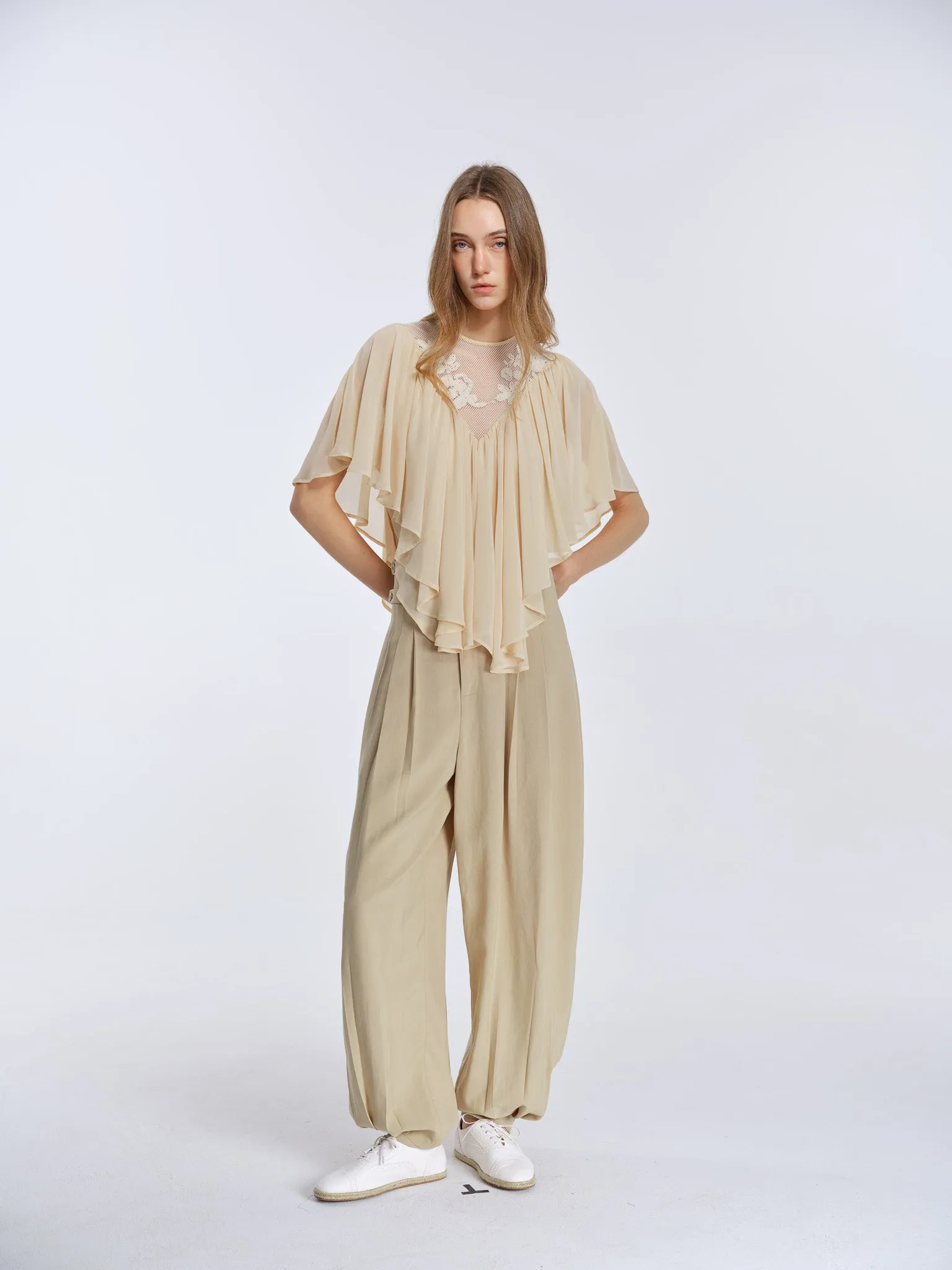 Milo Draped Trousers-Sand sold by PANN