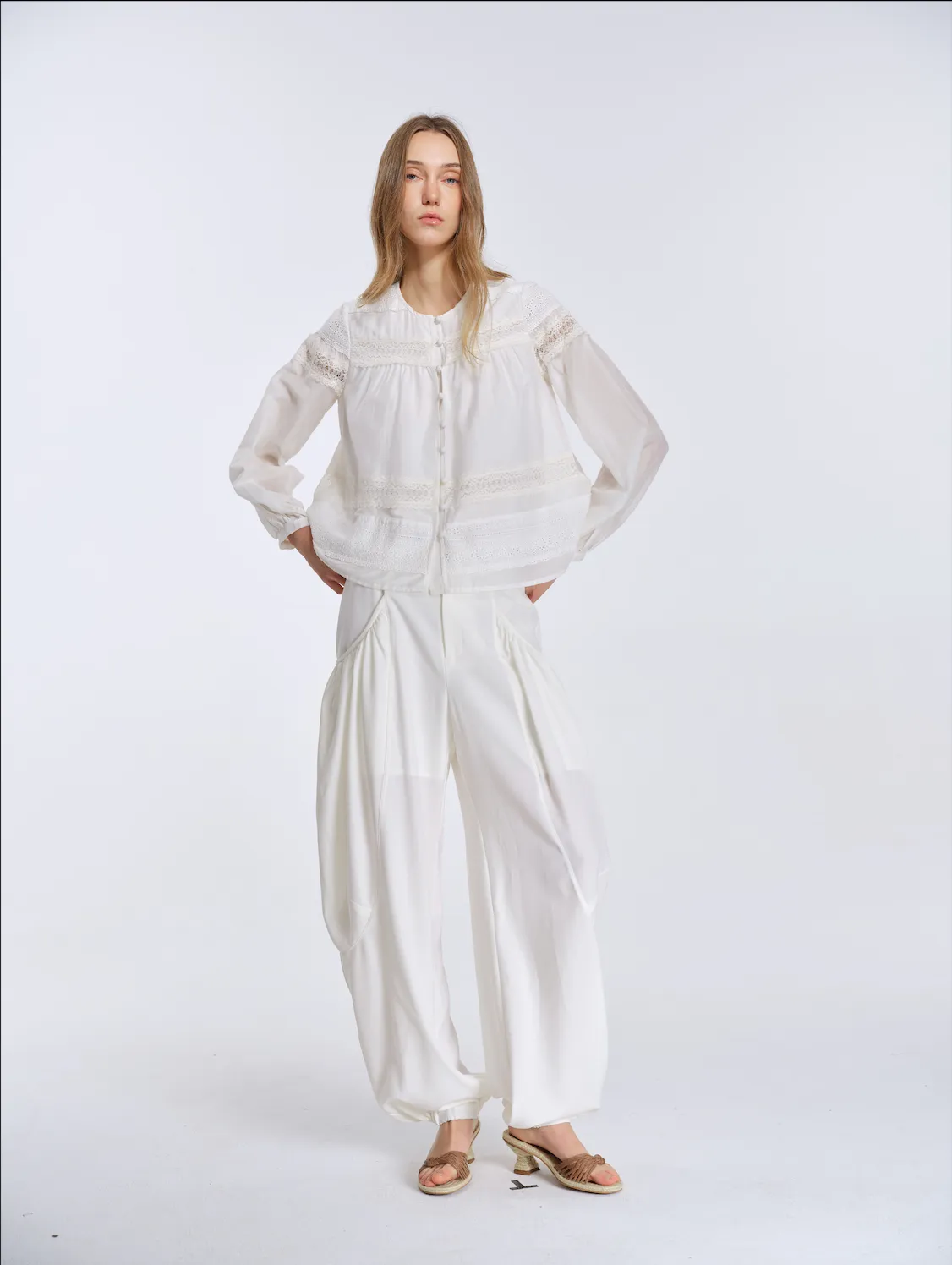 Sage Lace Panelled Blouse sold by PANN