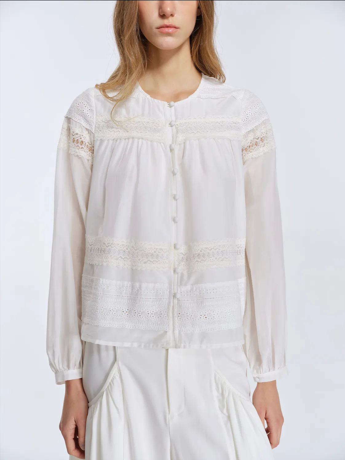 Sage Lace Panelled Blouse sold by PANN product image thumbnail 2
