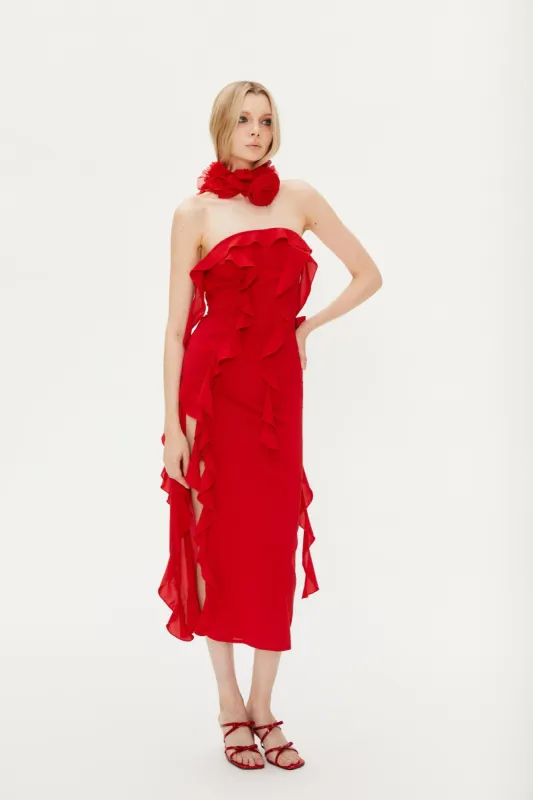 Alba Light Flower Scarf in Red sold by PANN