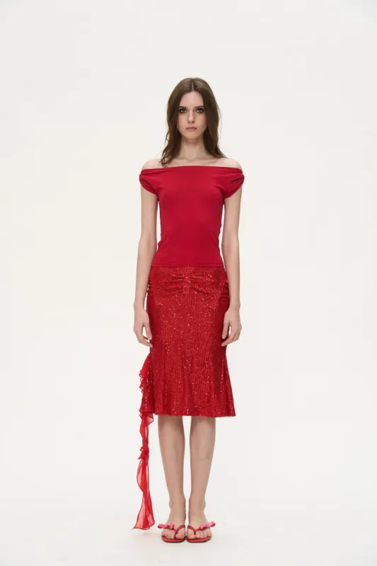 Ada Boat Neck T-Shirt in Red sold by PANN