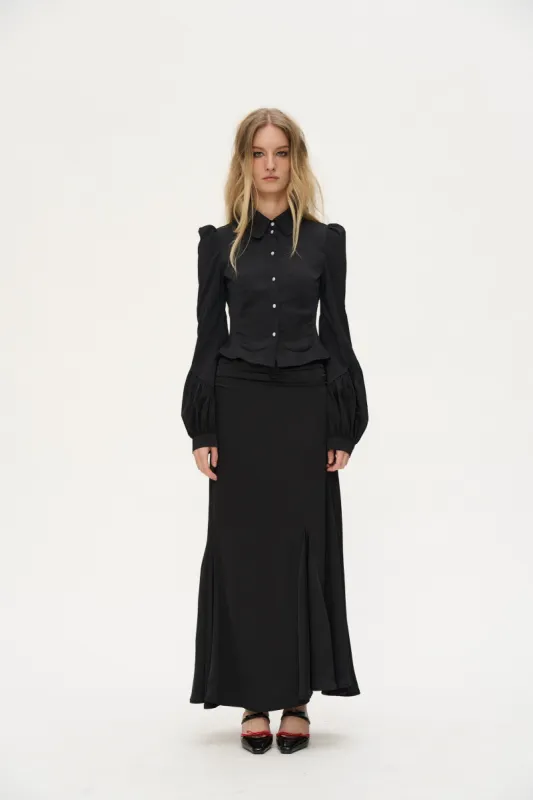 Pola Pleated Fishtail Skirt in Black sold by PANN