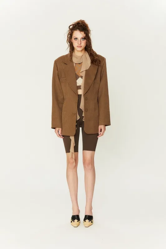Len Oversized Elastane-Blend Blazer in Brown sold by PANN