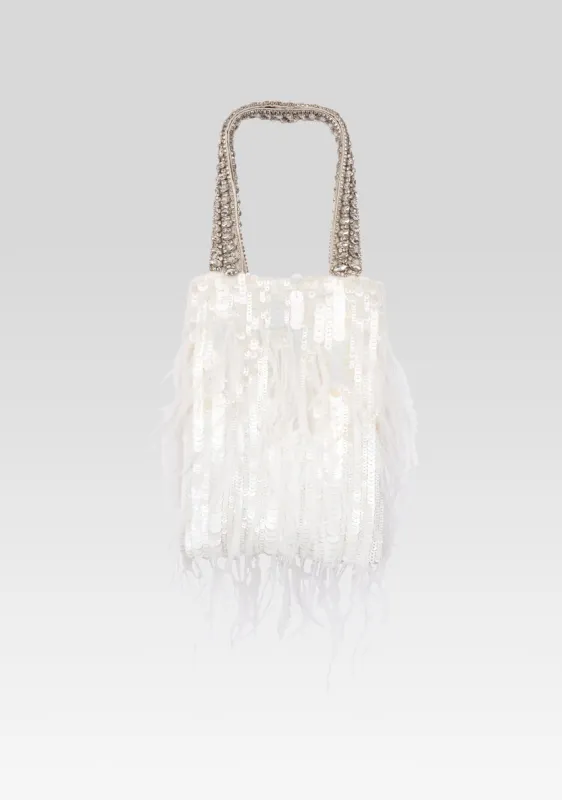 Avery Sequin Feather Bag sold by Retrofete