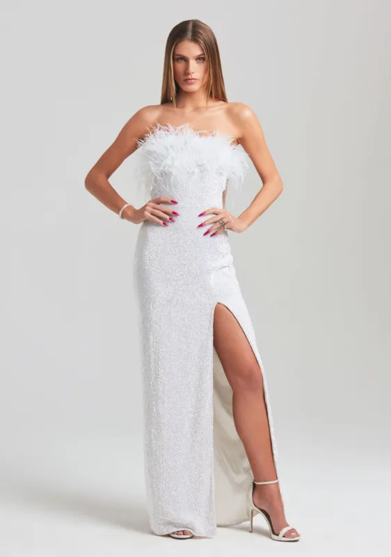 Dolly Sequin Feather Dress sold by Retrofete