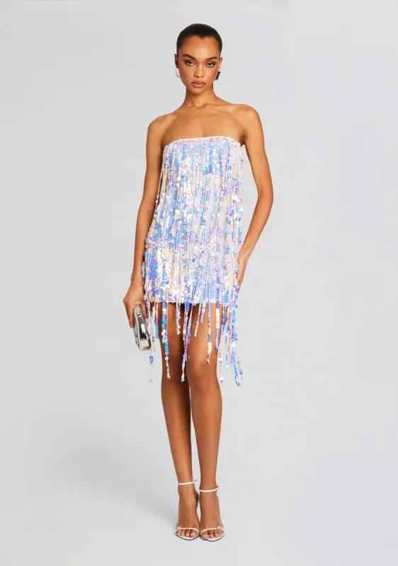 Shira Sequin Fringe Crochet Dress sold by Retrofete