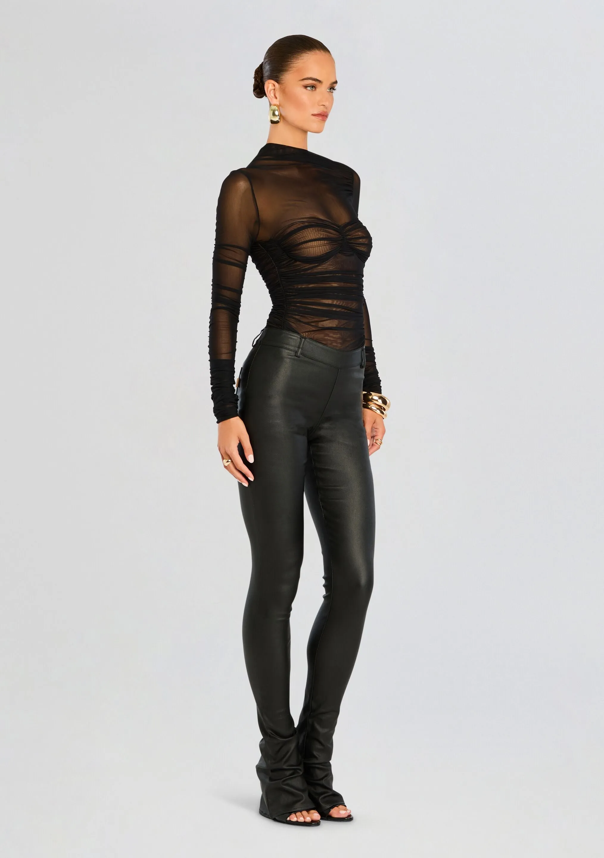 Mila Ruched Bodysuit with Asymetric Neck sold by Retrofete product image thumbnail 3