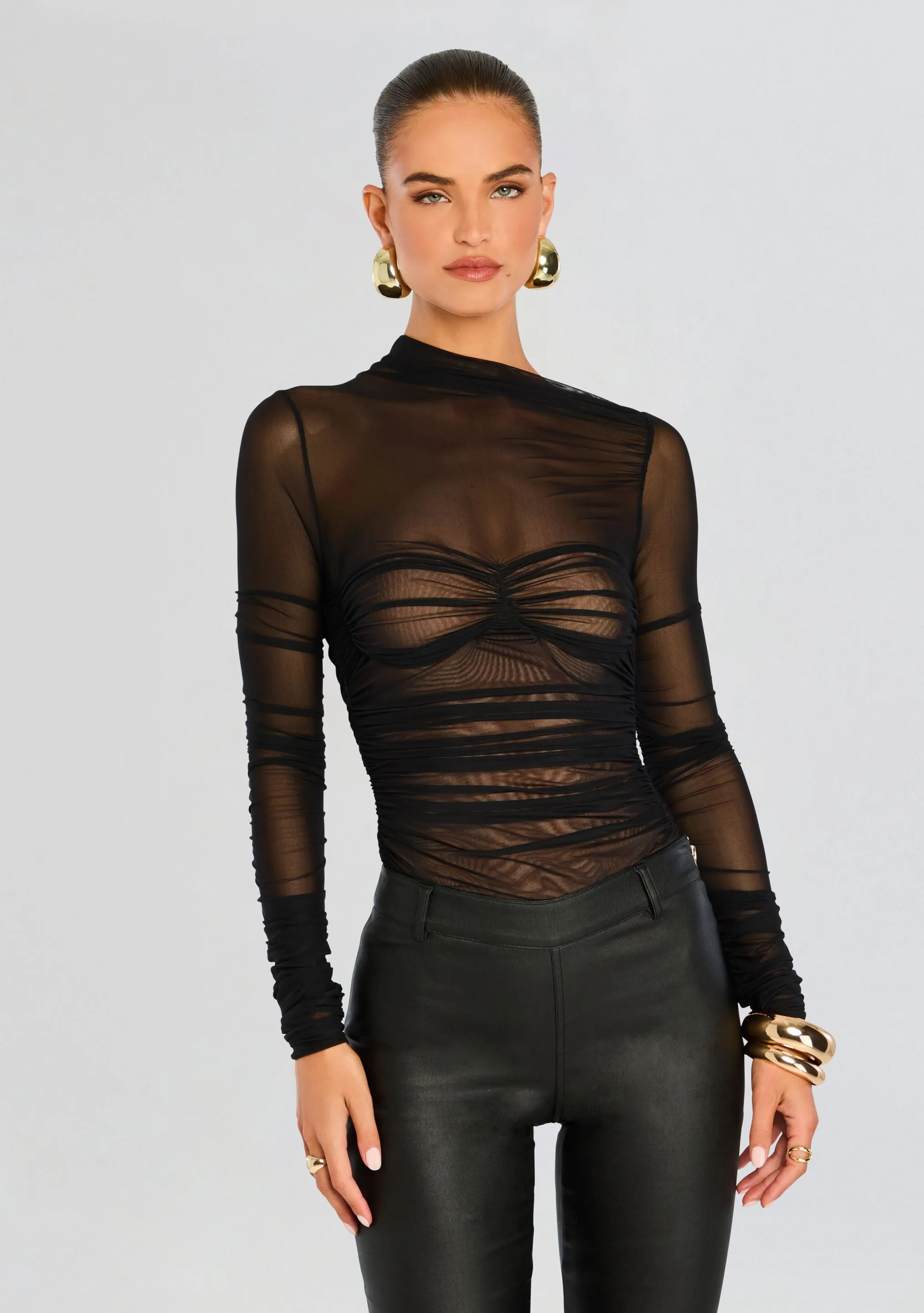 Mila Ruched Bodysuit with Asymetric Neck sold by Retrofete