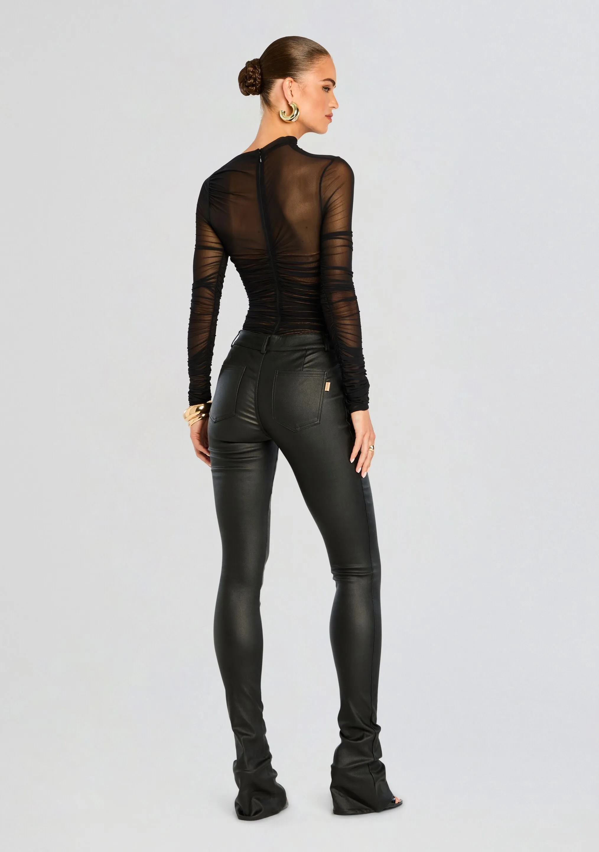 Mila Ruched Bodysuit with Asymetric Neck sold by Retrofete product image thumbnail 4