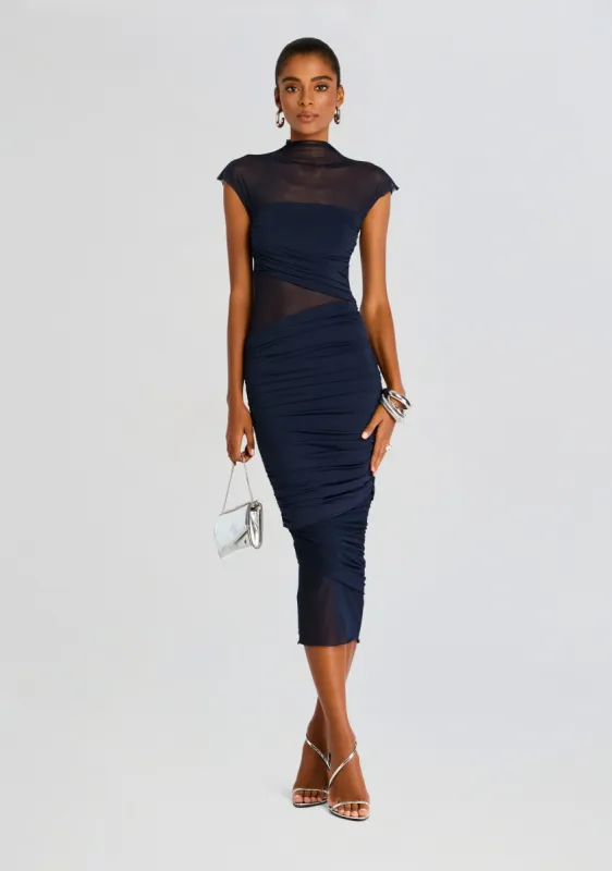 Tabitha Mesh Ruched Midi Dress sold by Retrofete