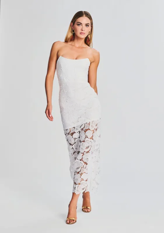 Eliza Lace Strapless Maxi Dress sold by Retrofete
