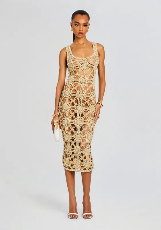 white christmas dresses Retrofête Women's Avril Crochet Dress - Ivory Gold main image 1