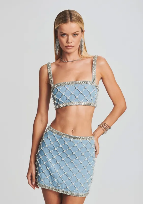 Jezebel Embellished Denim Top sold by Retrofete