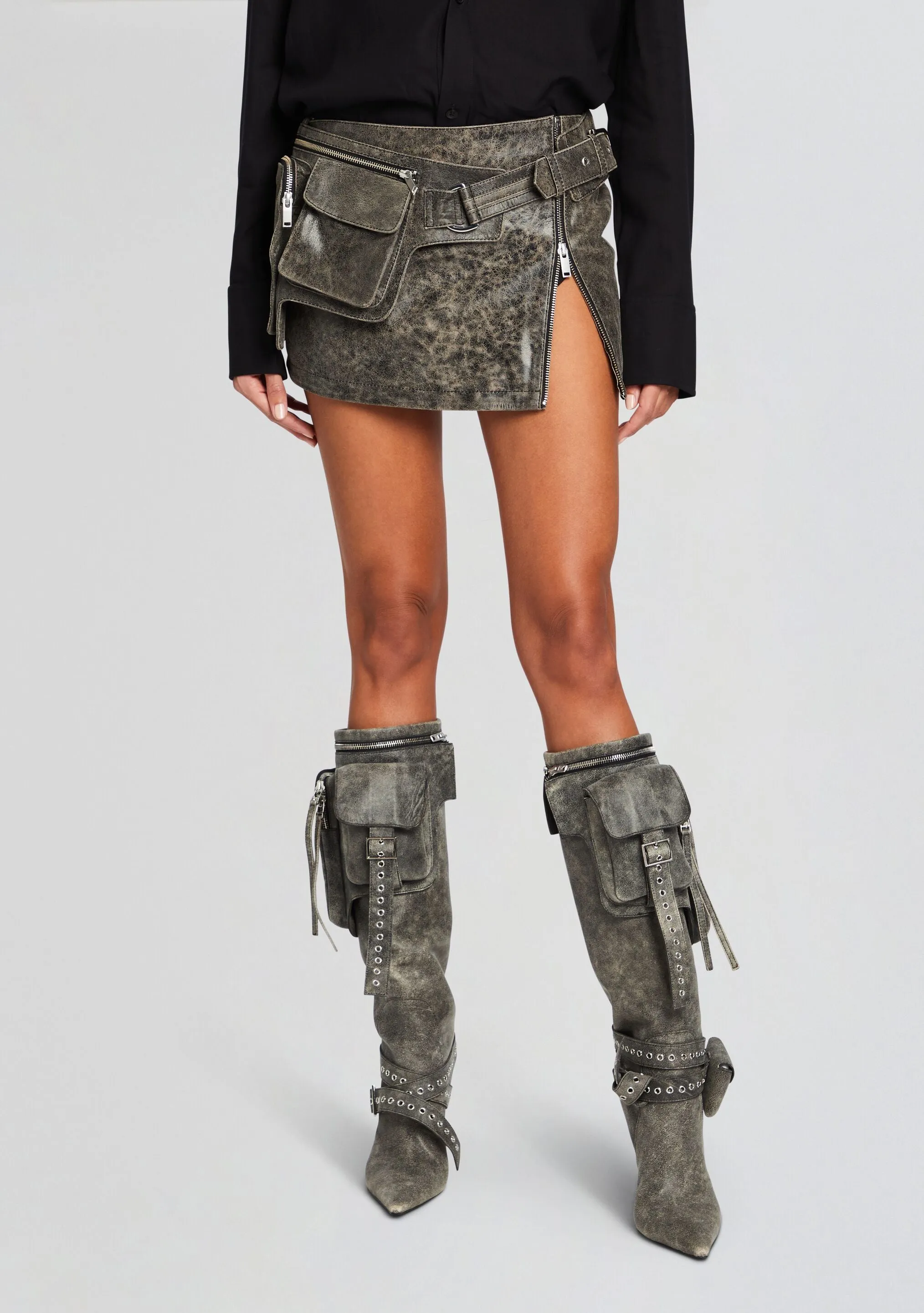 Langely Leather Skirt sold by Retrofete