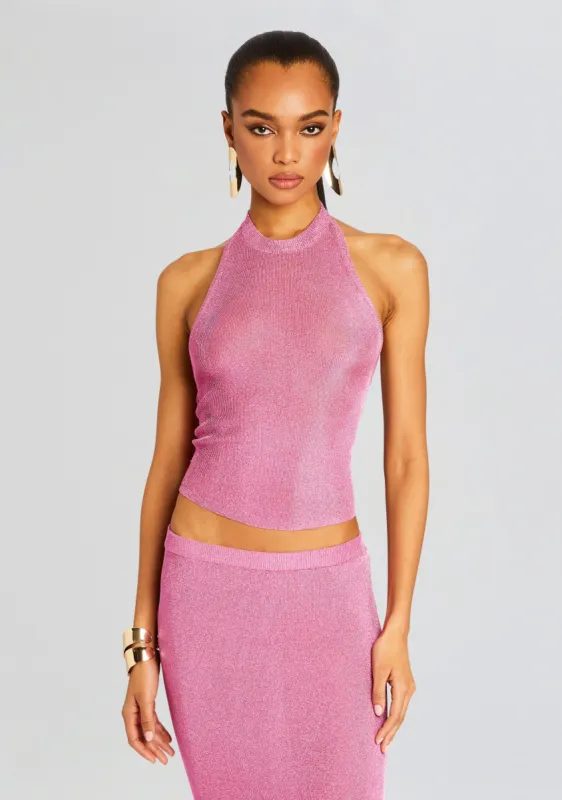 Minnie Metallic Knit Halter Top sold by Retrofete