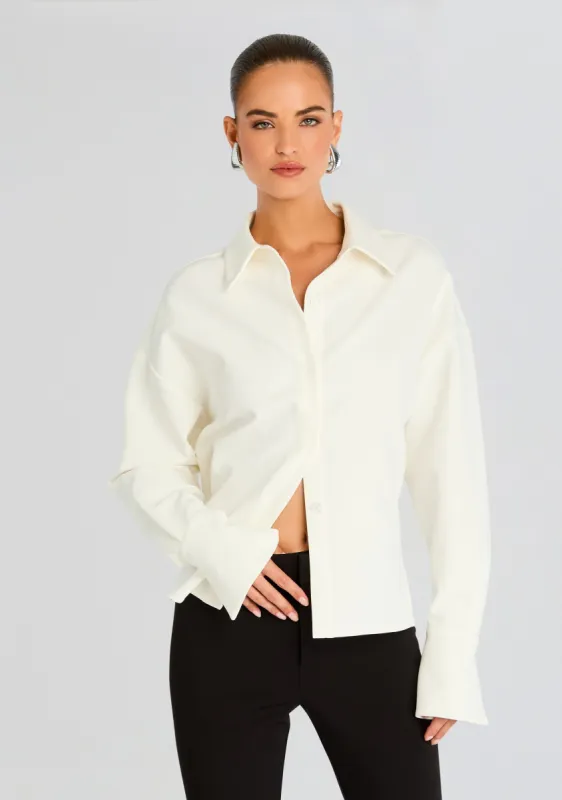 Rhia Crepe Draped Button Down sold by Retrofete