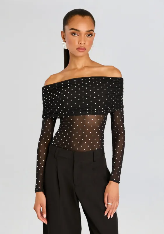 Oriana Embellished Mesh Top sold by Retrofete