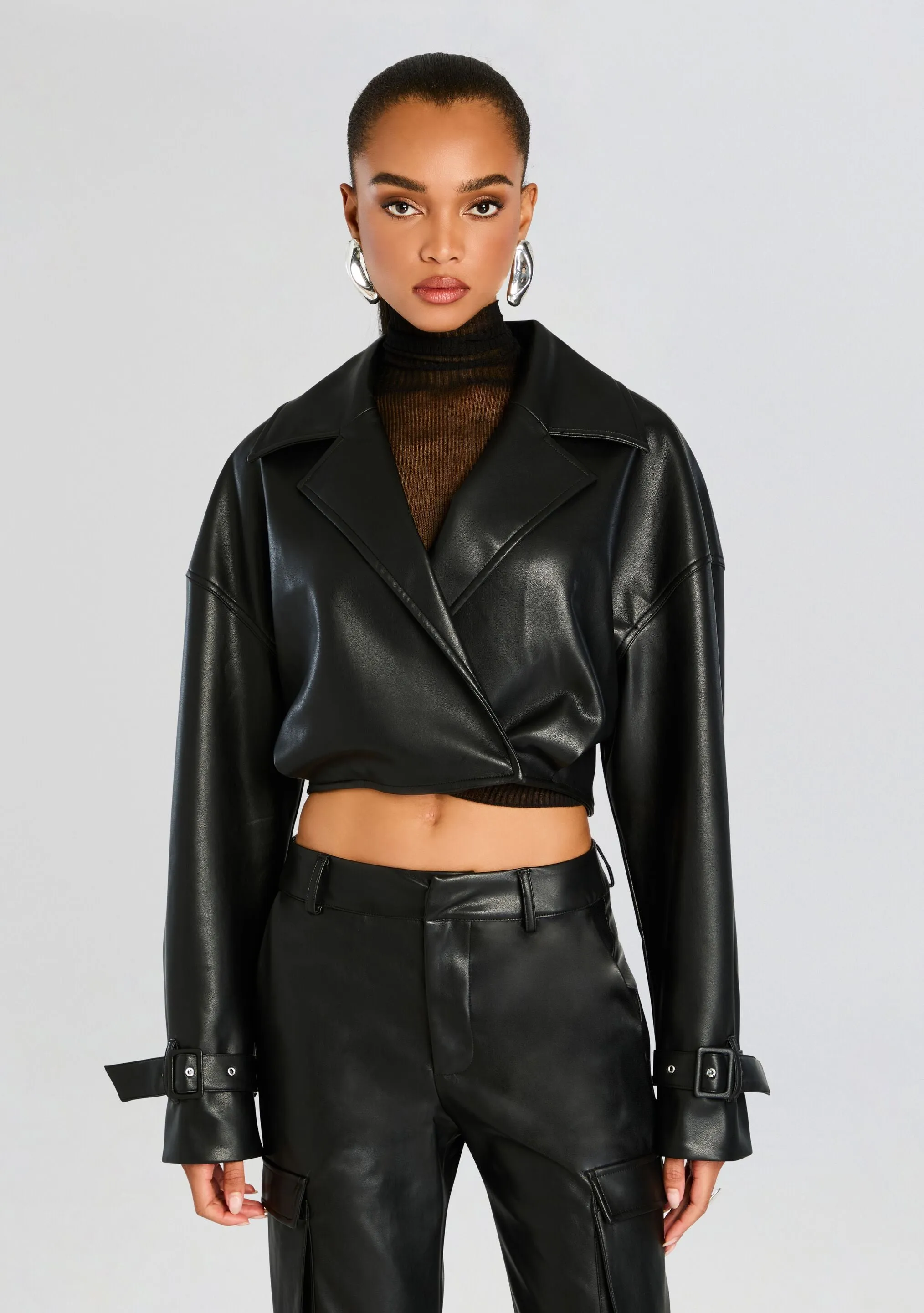 Koda Vegan Leather Cropped Trench sold by Retrofete