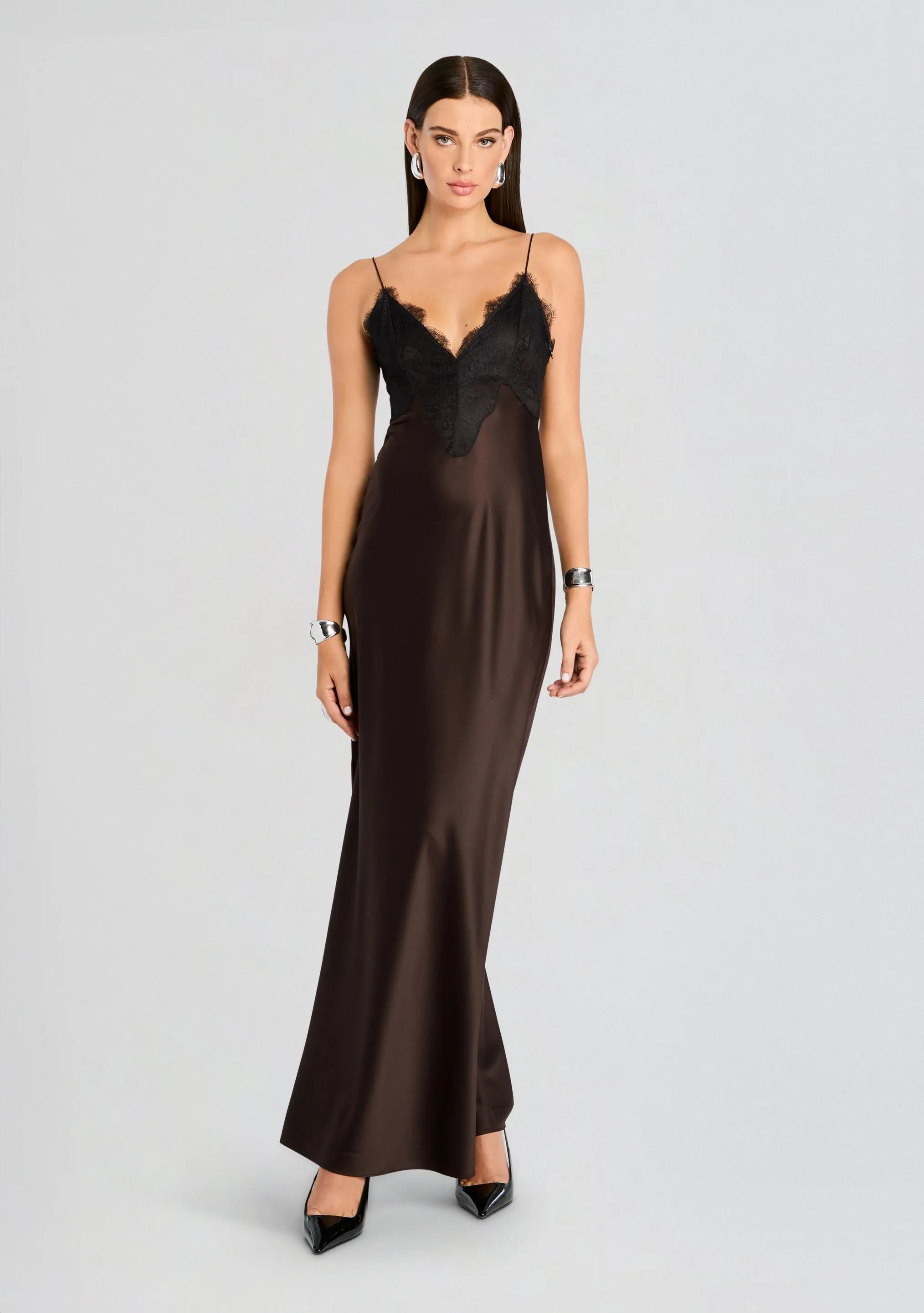 Grenache Satin Maxi Dress sold by Retrofete