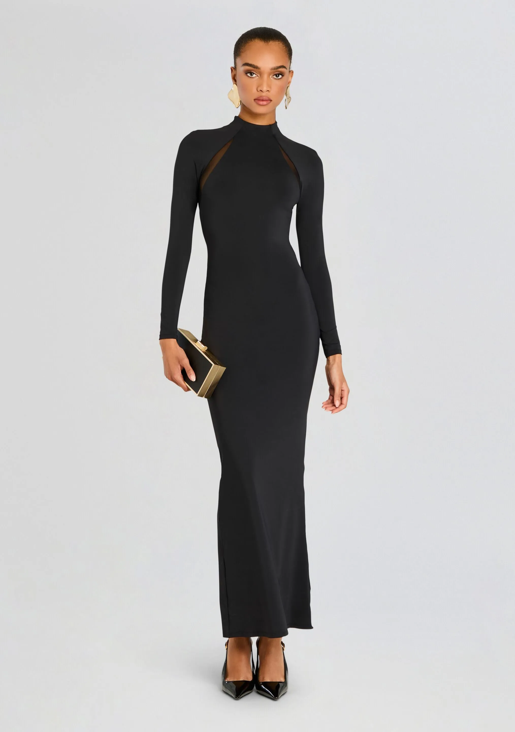 Krystal Maxi Dress with Mesh Paneling sold by Retrofete