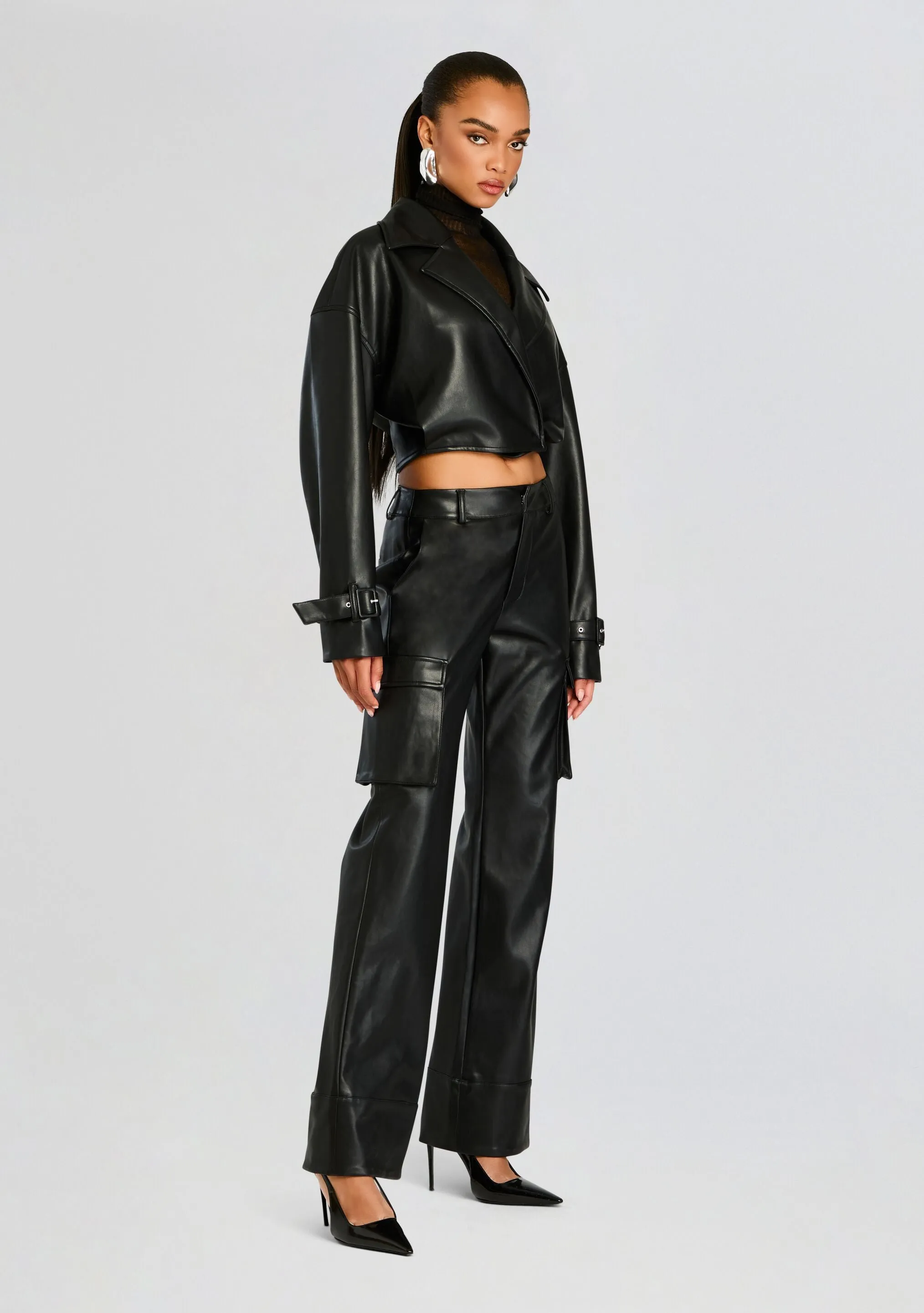 Fifer Vegan Leather Mid Rise Cargo Pant sold by Retrofete product image thumbnail 3