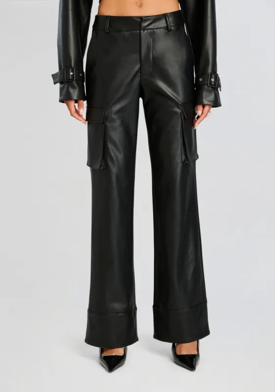 Fifer Vegan Leather Mid Rise Cargo Pant sold by Retrofete