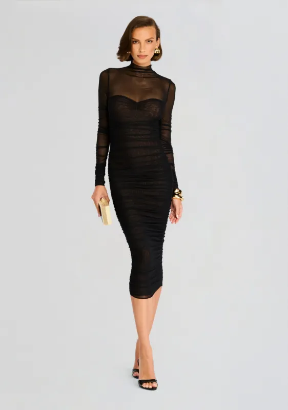 Trina Mesh Ruched Midi Dress sold by Retrofete
