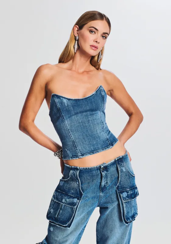 Allie Denim Top sold by Retrofete